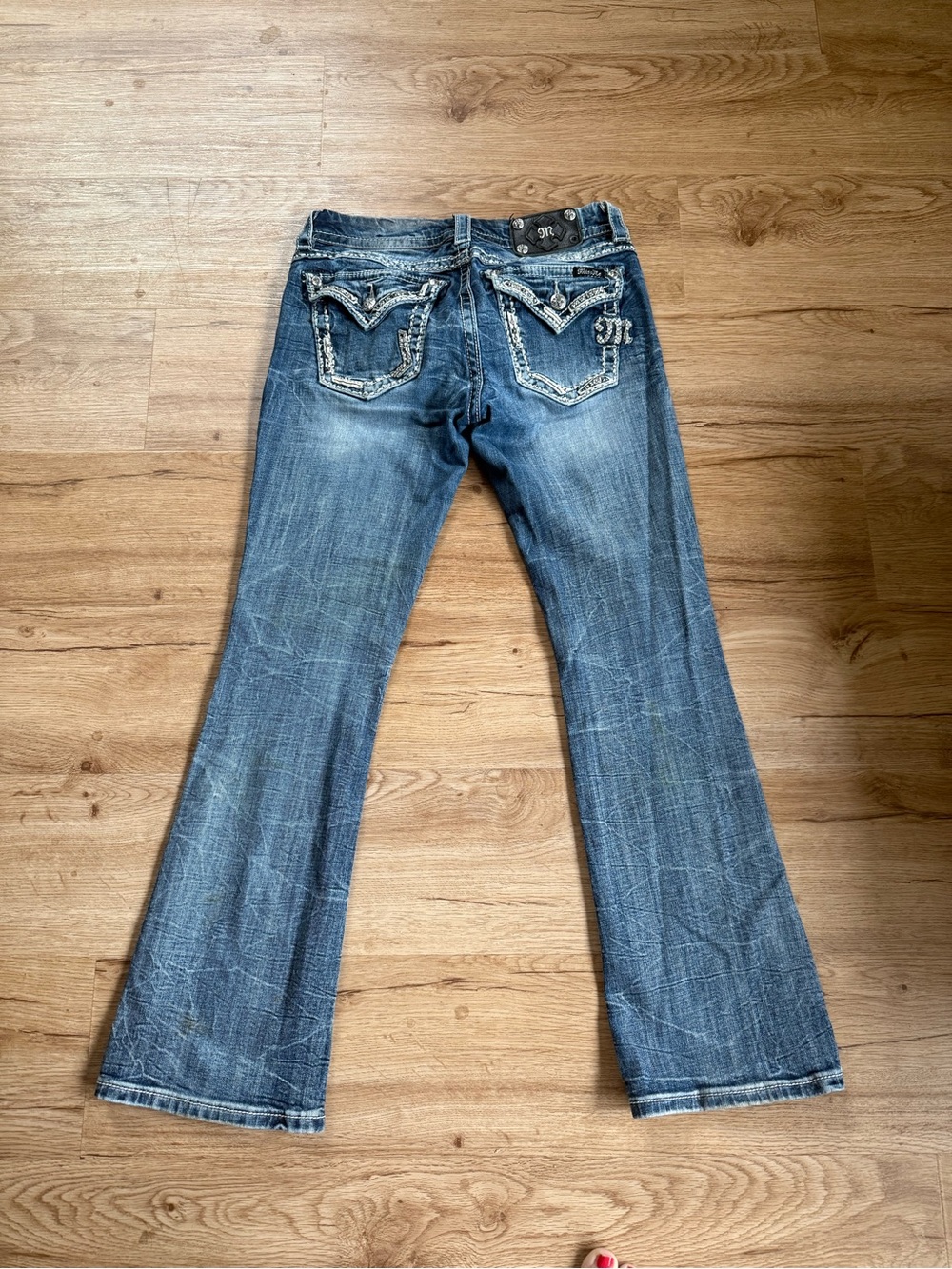 Miss Me Blue Bootcut Jeans with Embellished Pockets - Size 28 (Inseam 31)